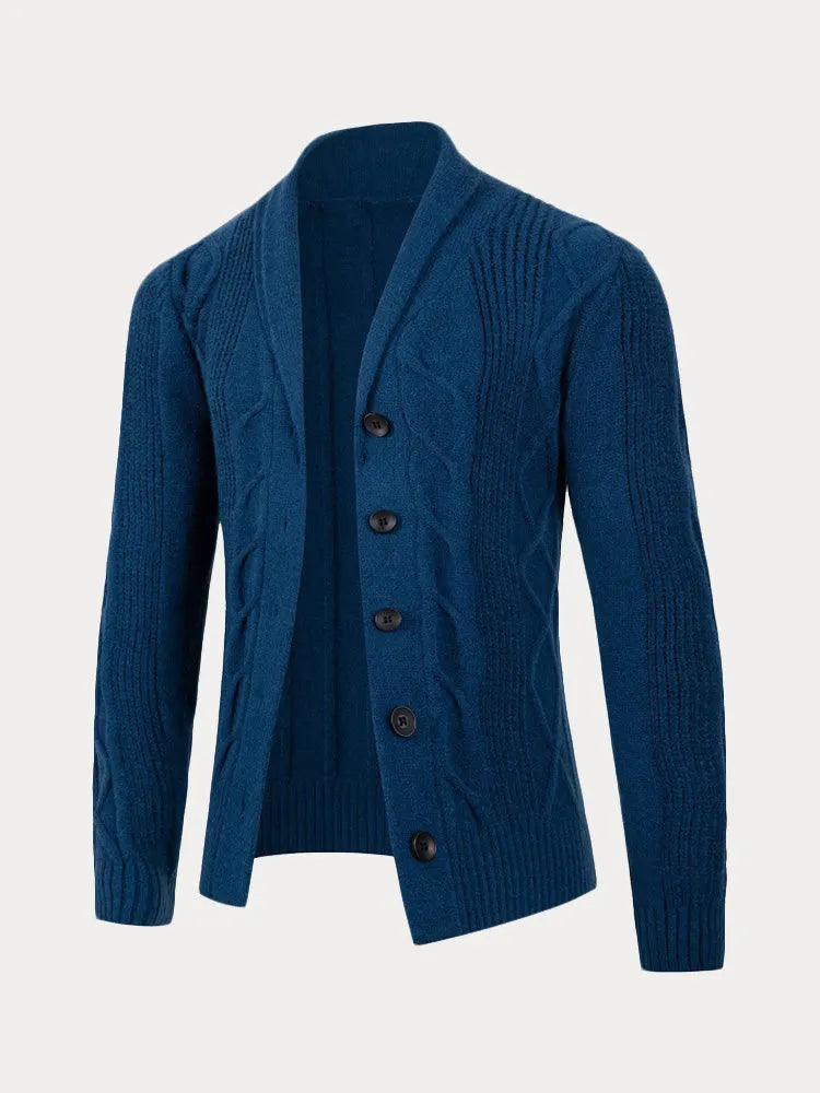 Cable Knit Shawl Collar Button-Up Cardigan