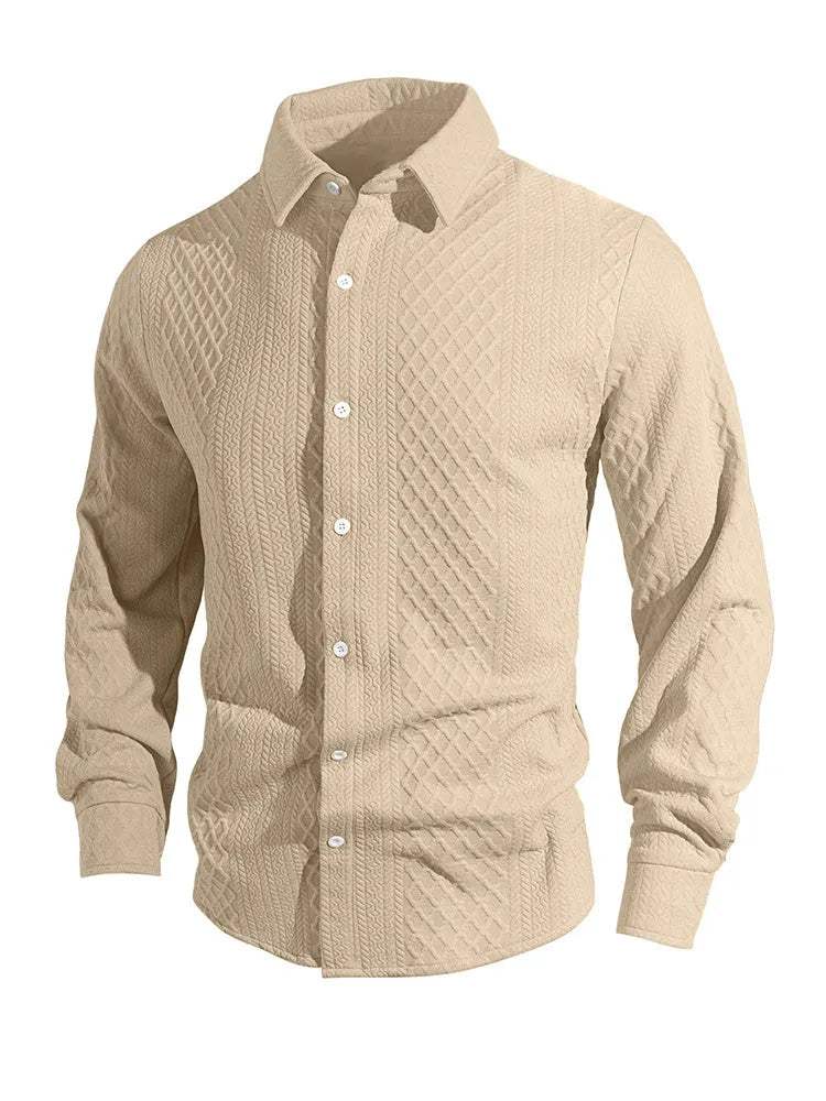 Embossed Jacquard Long Sleeve Button-Down Shirt