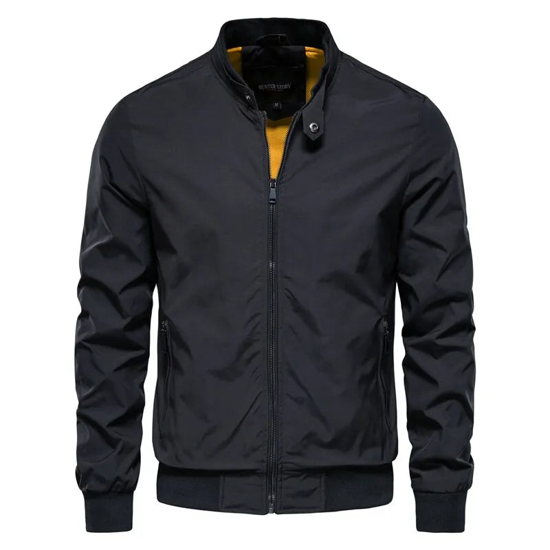 Men's Solid Color Baseball Stand Collar Bomber Jacket