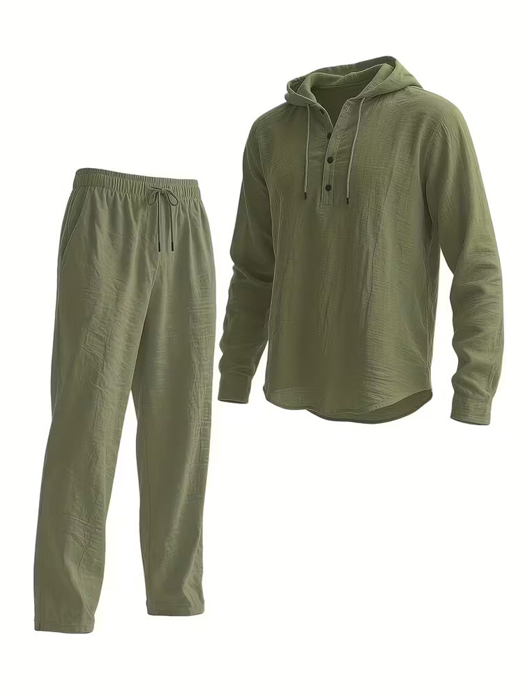 Hooded Button-Down Crinkle 2-Piece Set