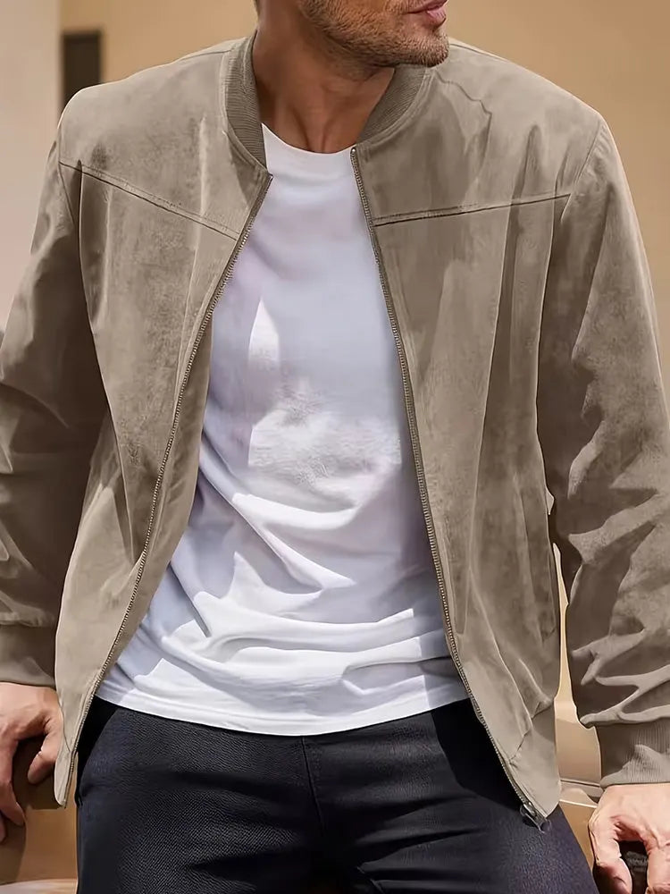 Casual Faux Suede Bomber Jacket