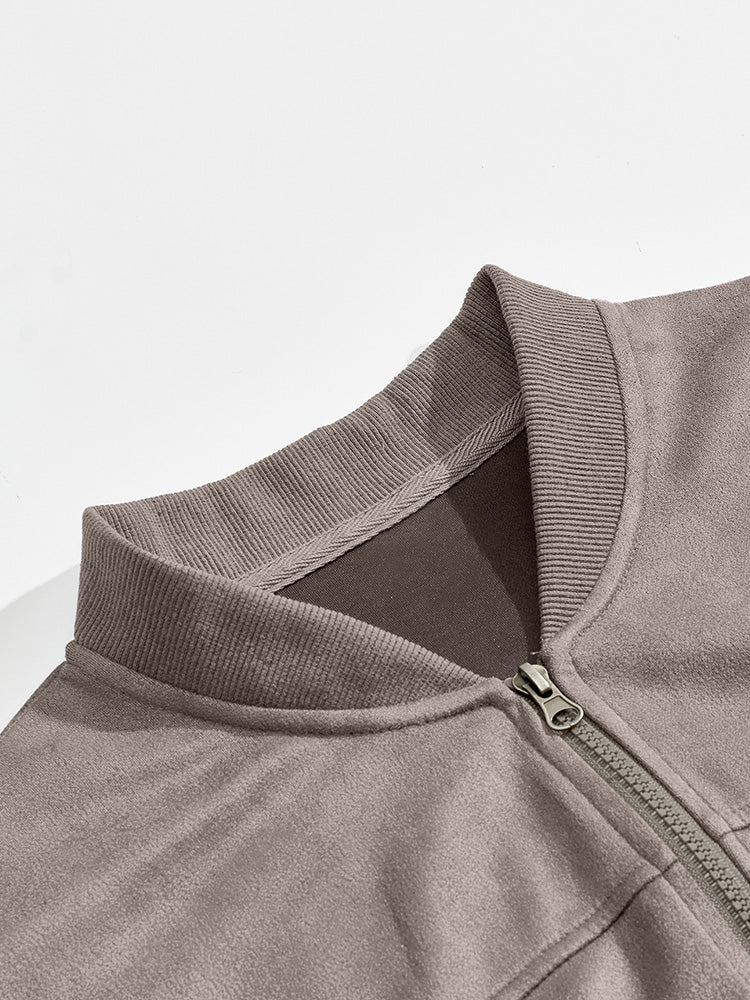 Casual Faux Suede Bomber Jacket