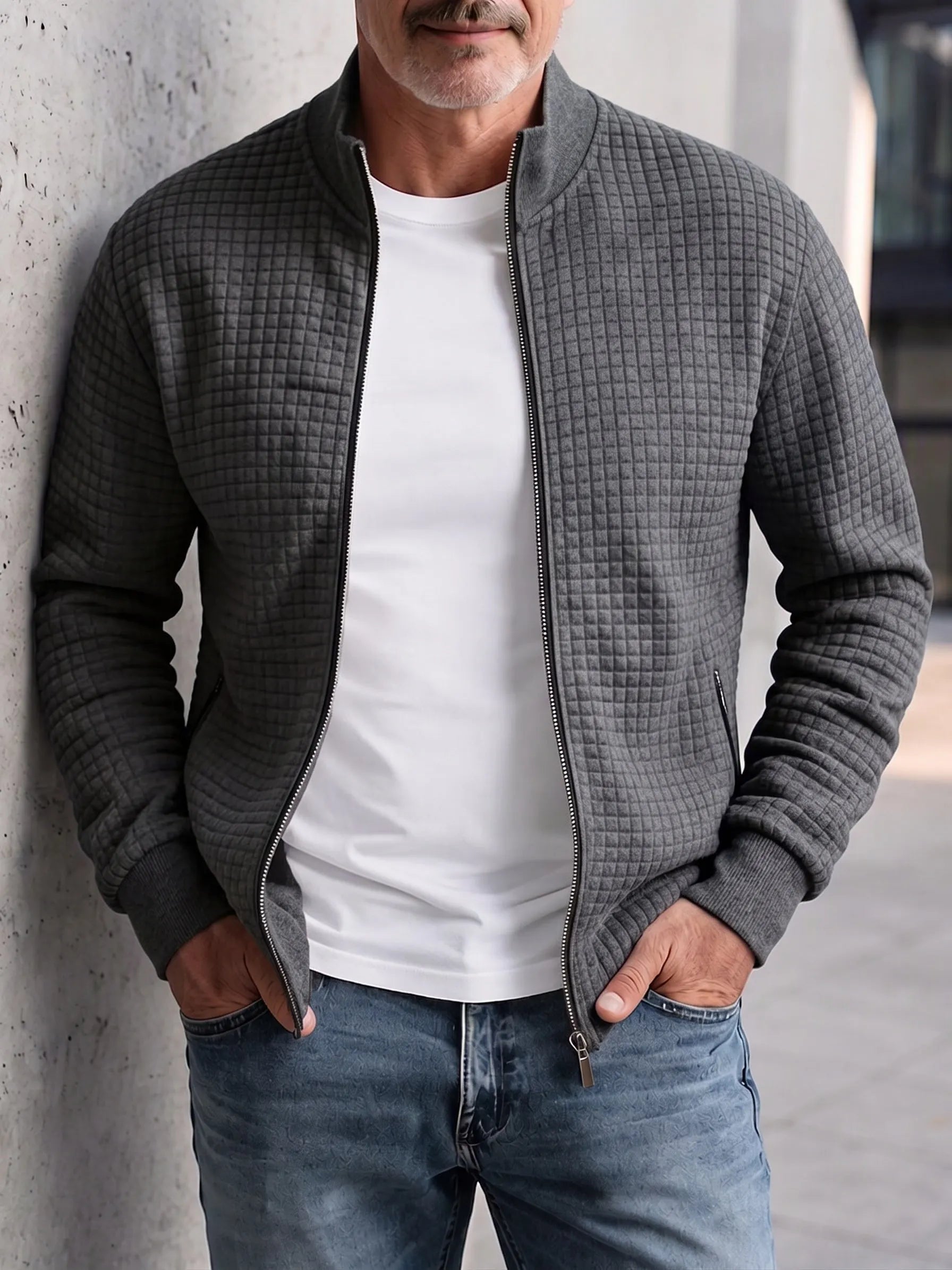 Casual Stand Collar Quilted Zip-Up Jacket