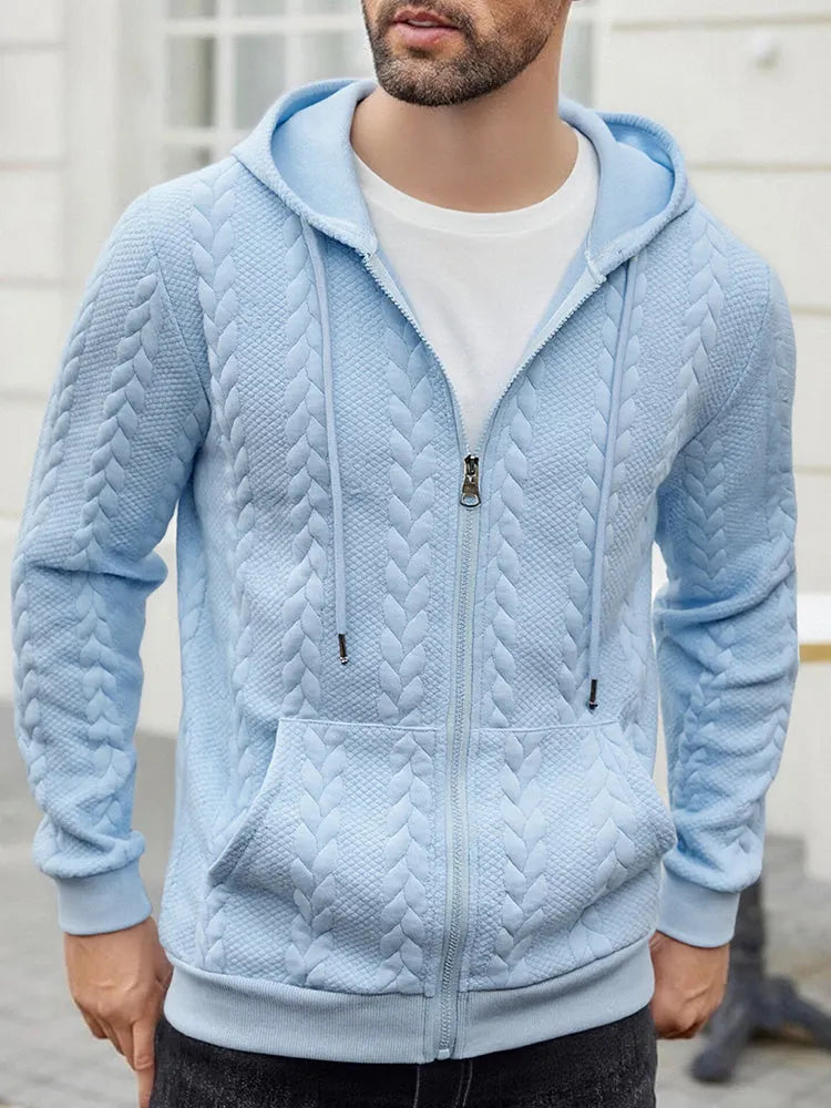 Casual 3D Embossed Zip-Up Hoodie