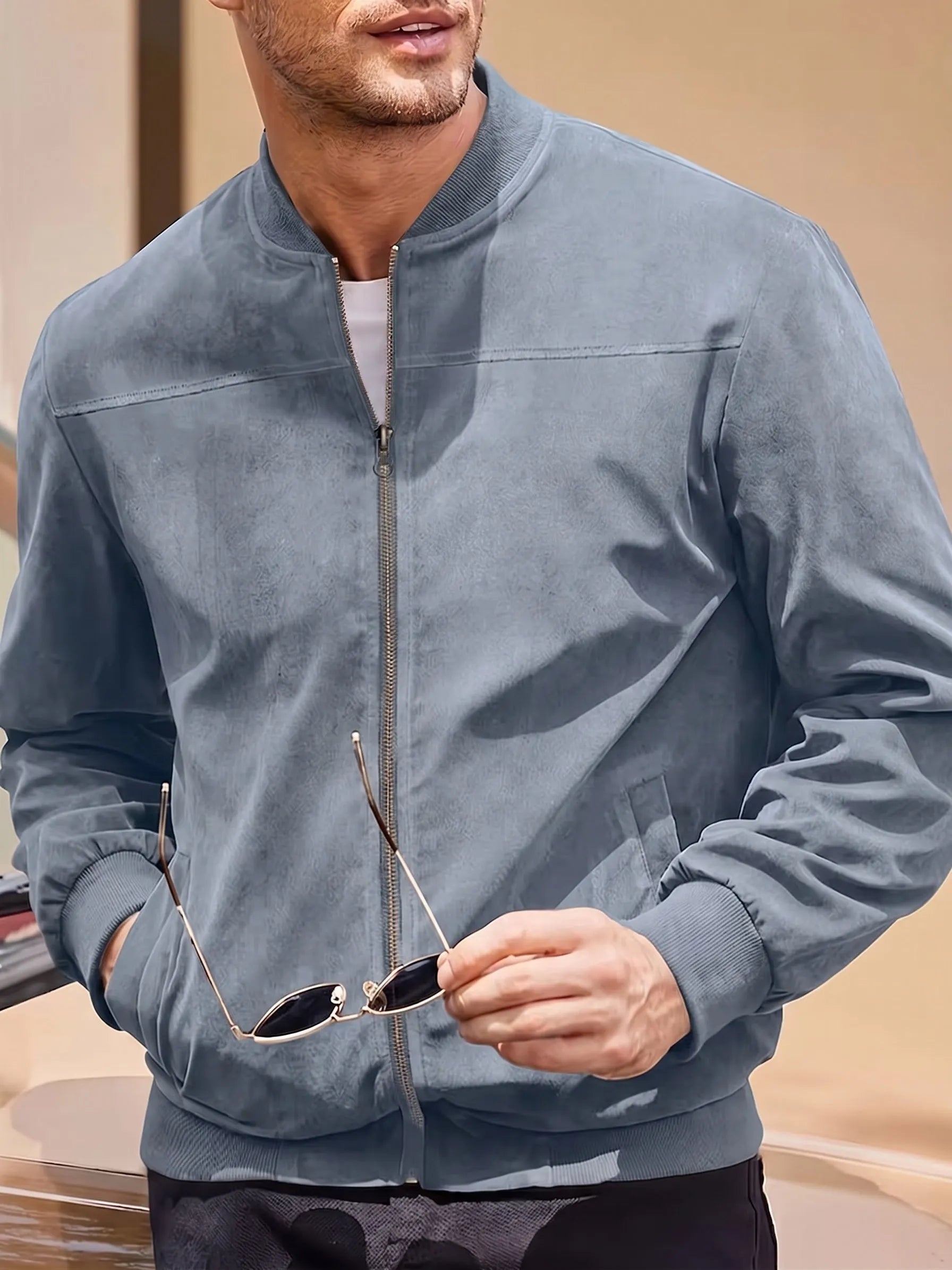 Casual Faux Suede Bomber Jacket