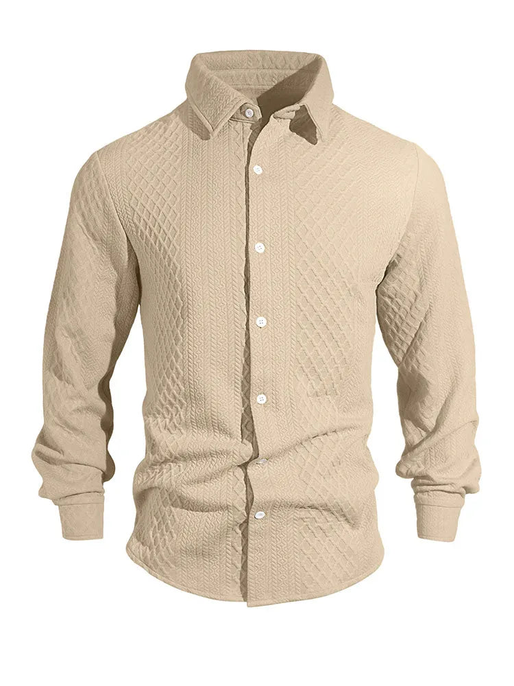 Embossed Jacquard Long Sleeve Button-Down Shirt
