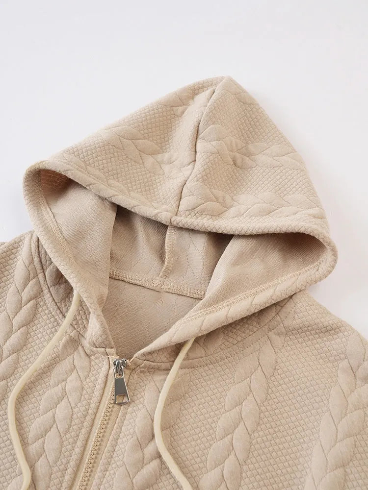 Casual 3D Embossed Zip-Up Hoodie