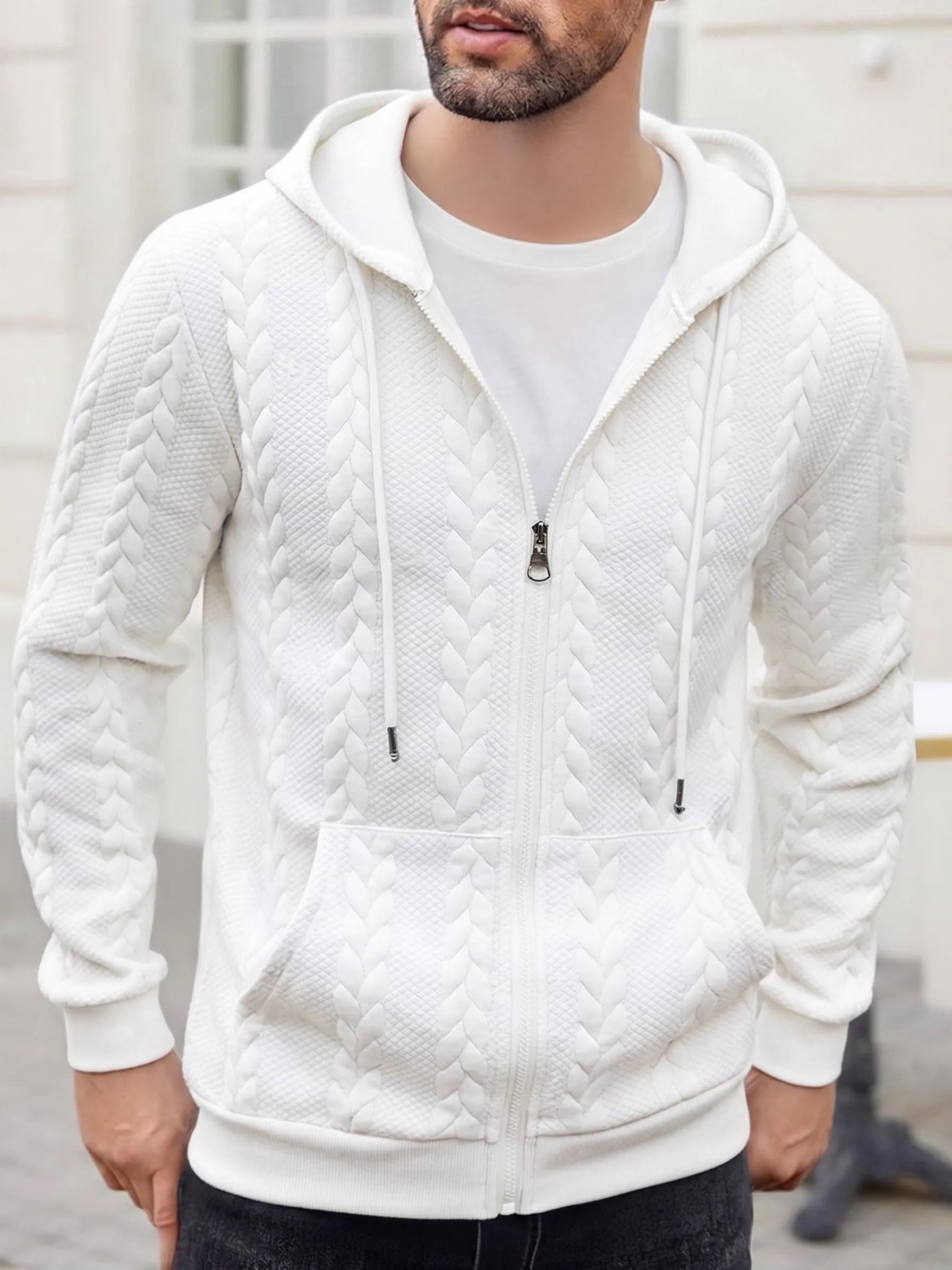Casual 3D Embossed Zip-Up Hoodie