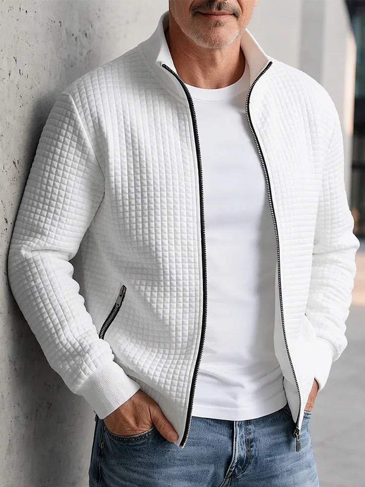 Casual Stand Collar Quilted Zip-Up Jacket