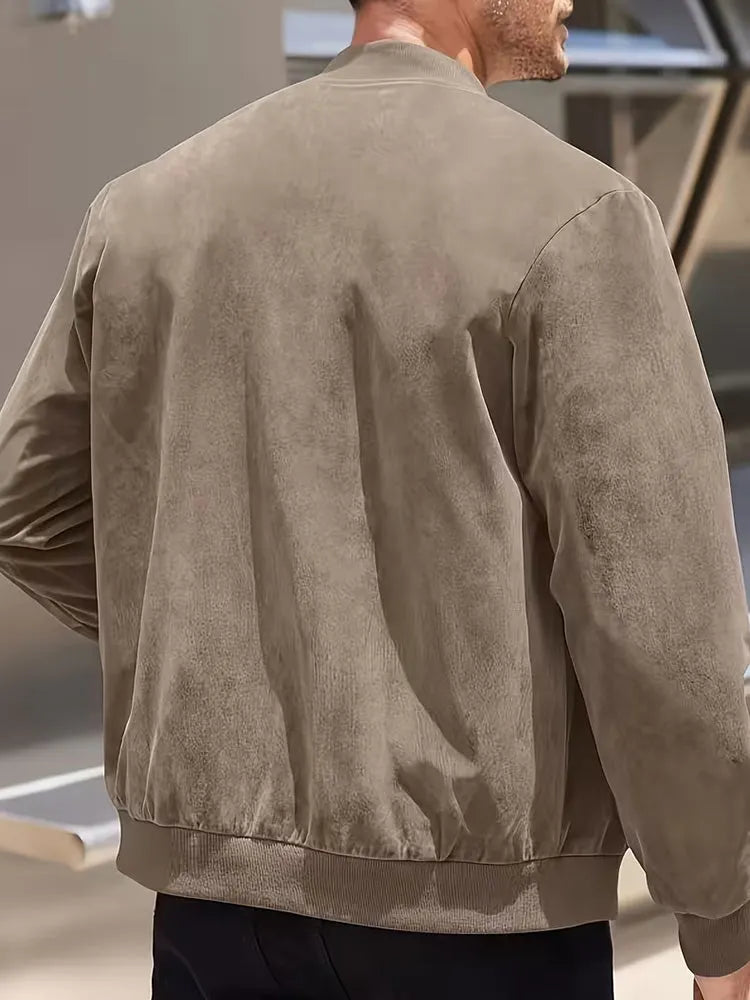 Casual Faux Suede Bomber Jacket