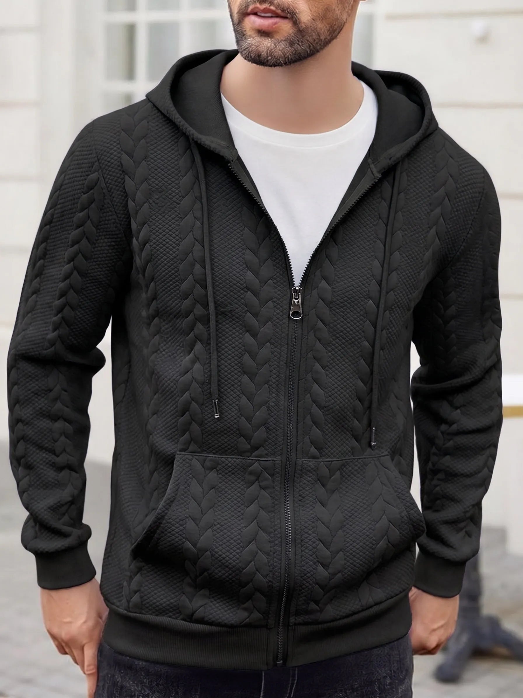 Casual 3D Embossed Zip-Up Hoodie