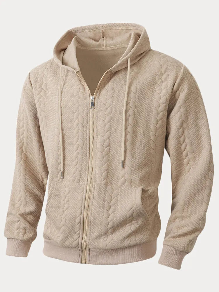 Casual 3D Embossed Zip-Up Hoodie