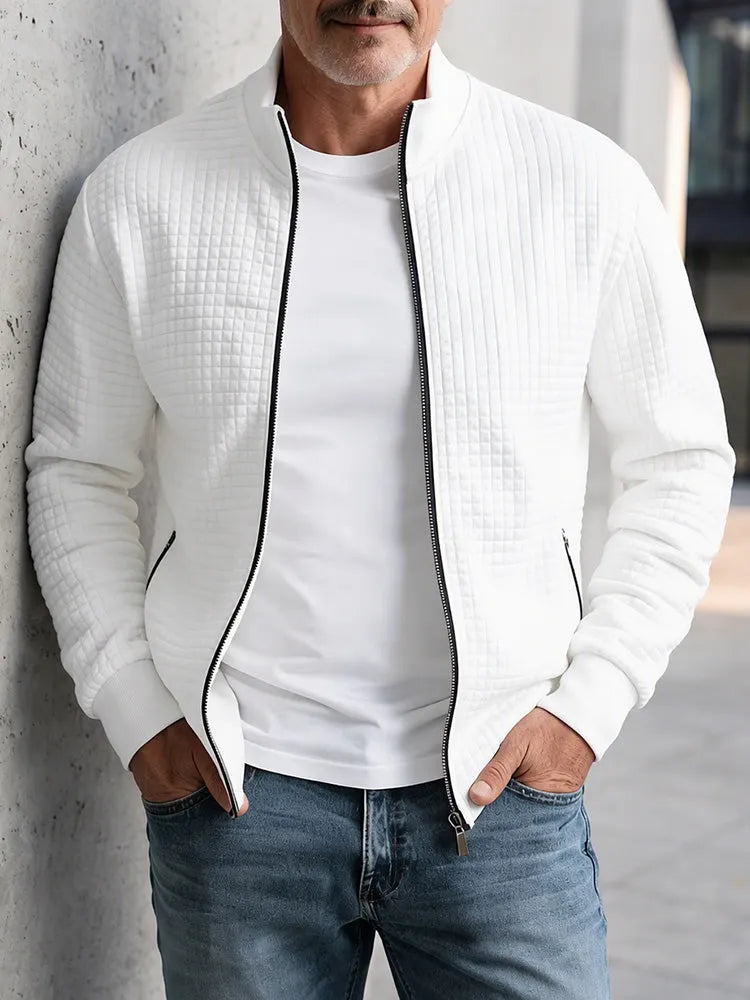 Casual Stand Collar Quilted Zip-Up Jacket