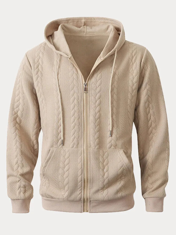 Casual 3D Embossed Zip-Up Hoodie