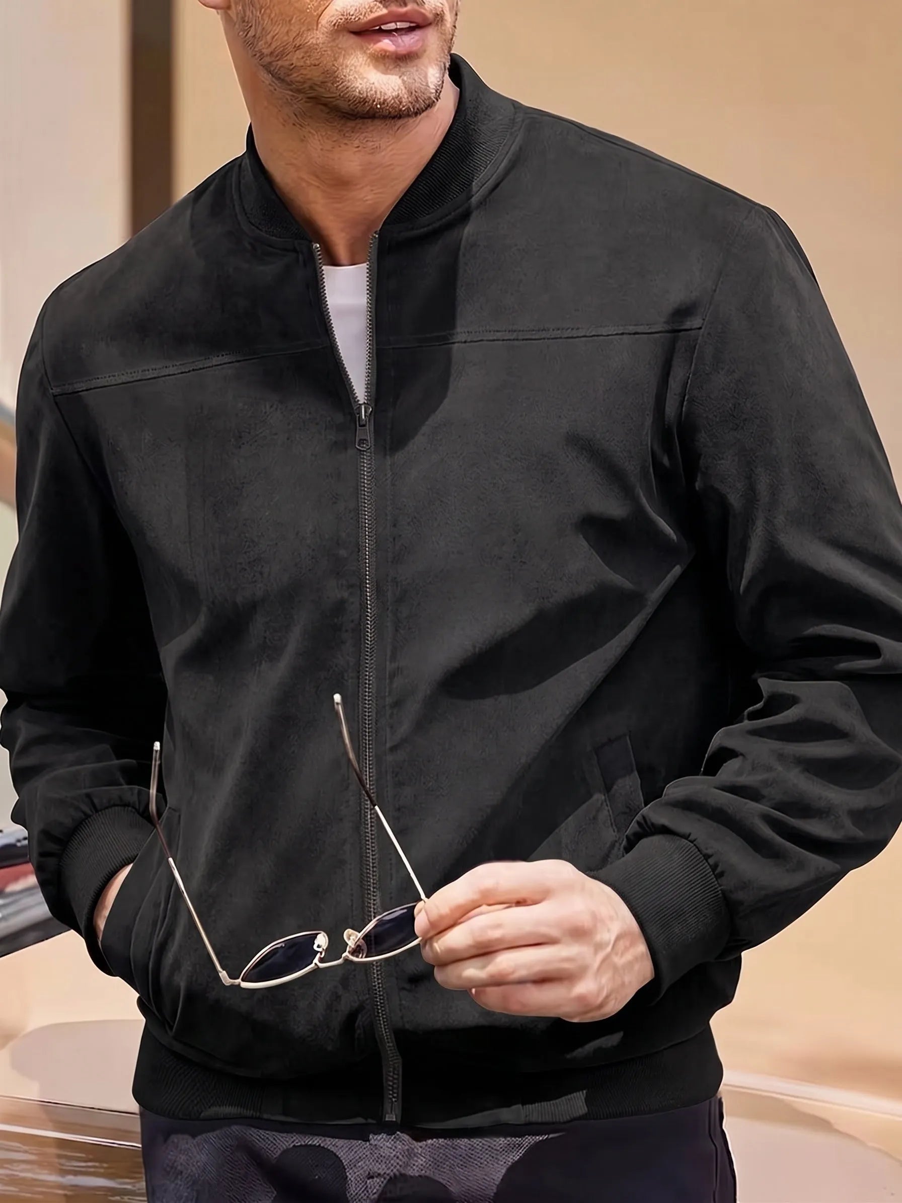 Casual Faux Suede Bomber Jacket