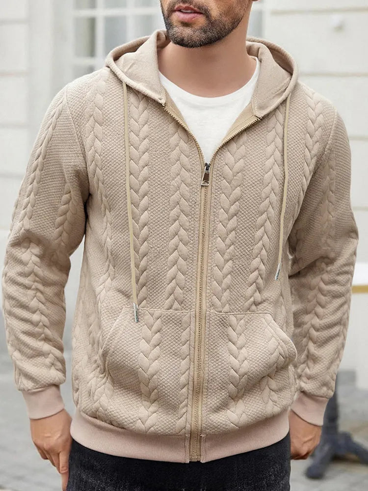 Casual 3D Embossed Zip-Up Hoodie